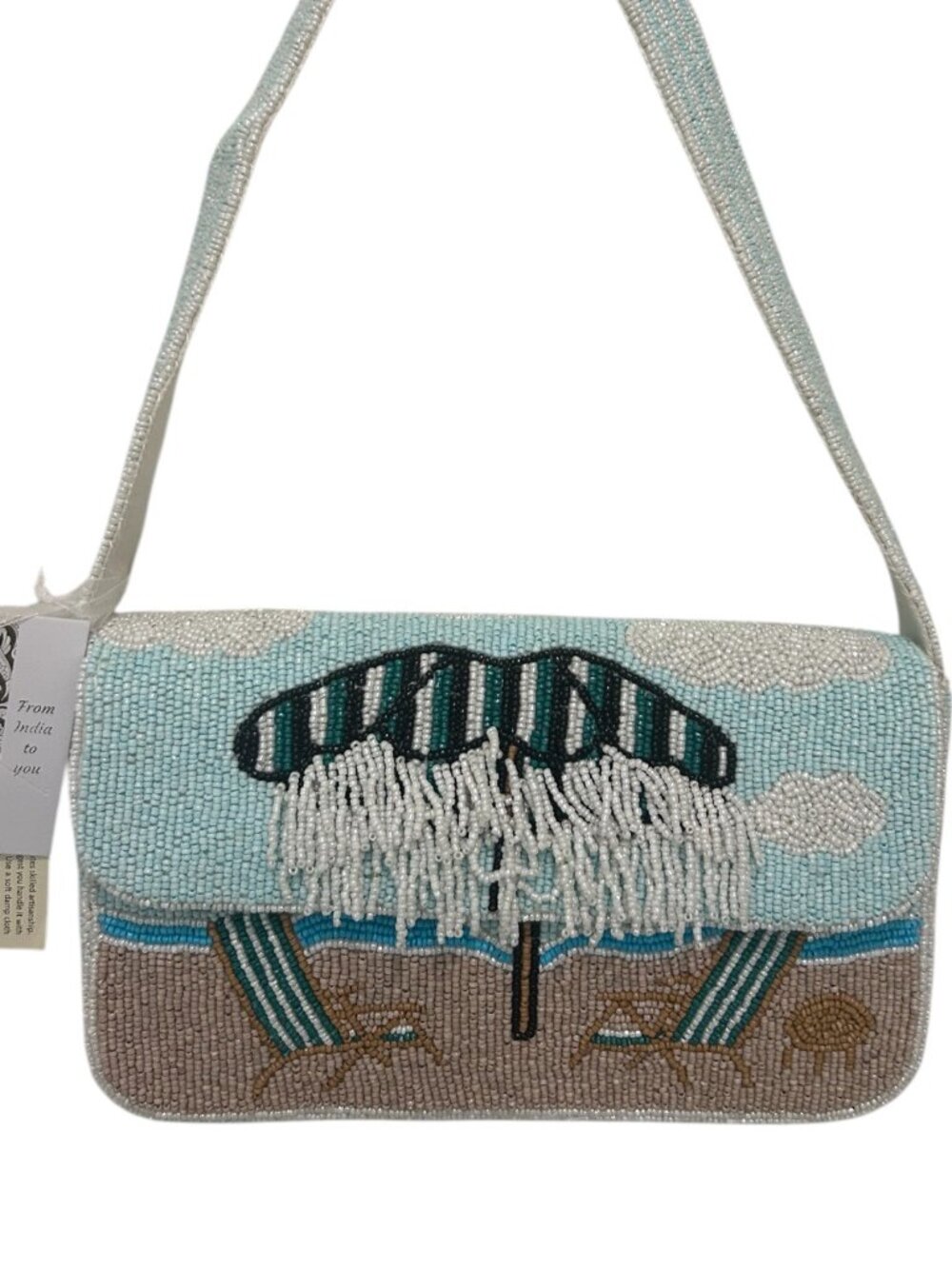 Handcrafted in India Beach Chair Fringed Striped Umbrella New Release NWT